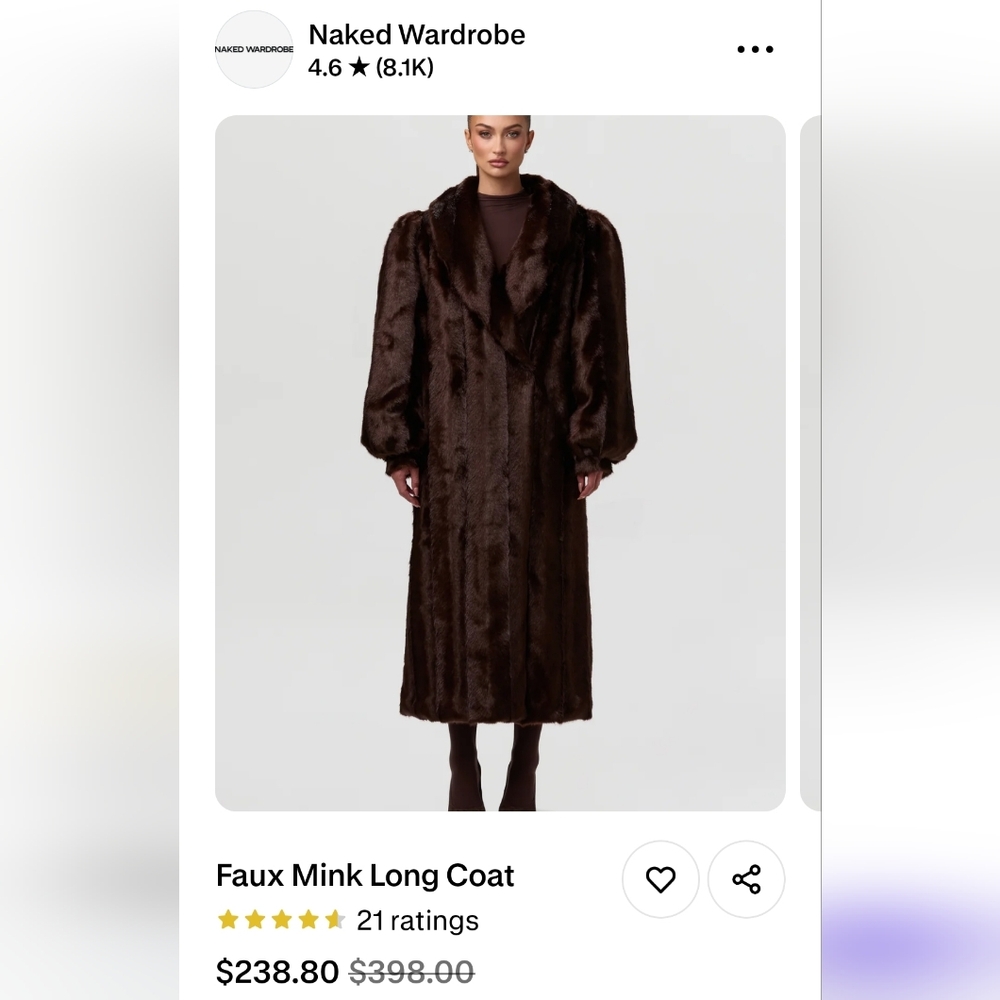 Naked Wardrobe Dark Brown Faux Mink Coat